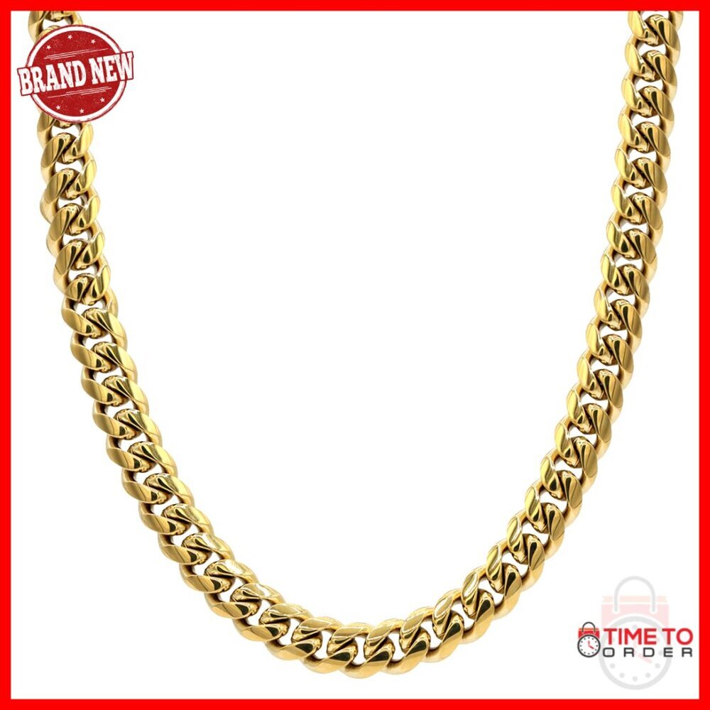 Gold-Plated Cuban Link Chain Necklace 26 Inch 12MM Lobster Clasp
